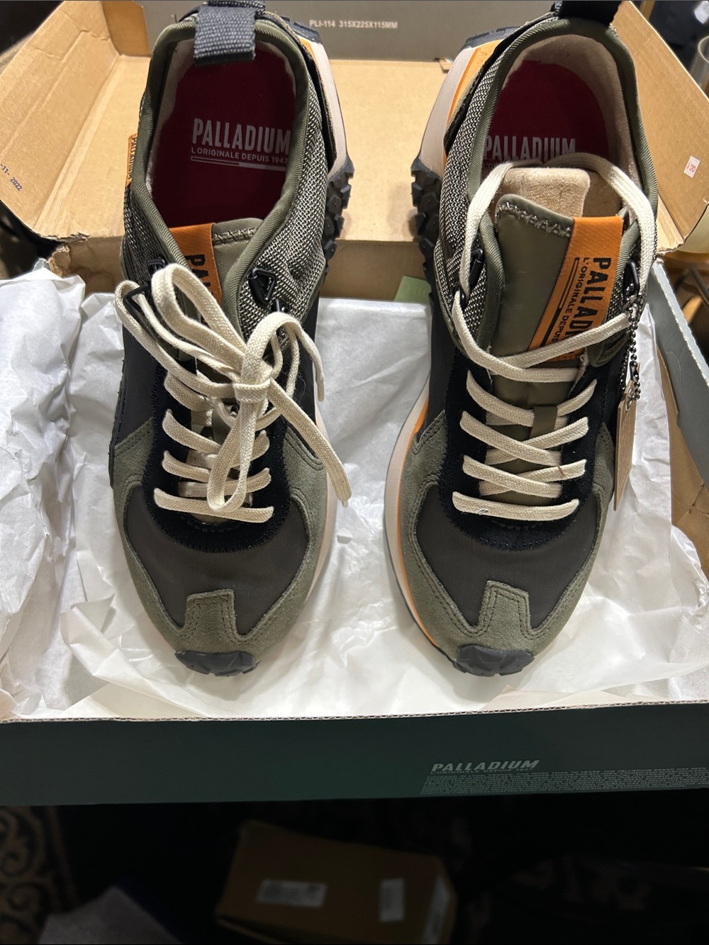 Palladium Olive Green Black Tan Athletic Sneakers